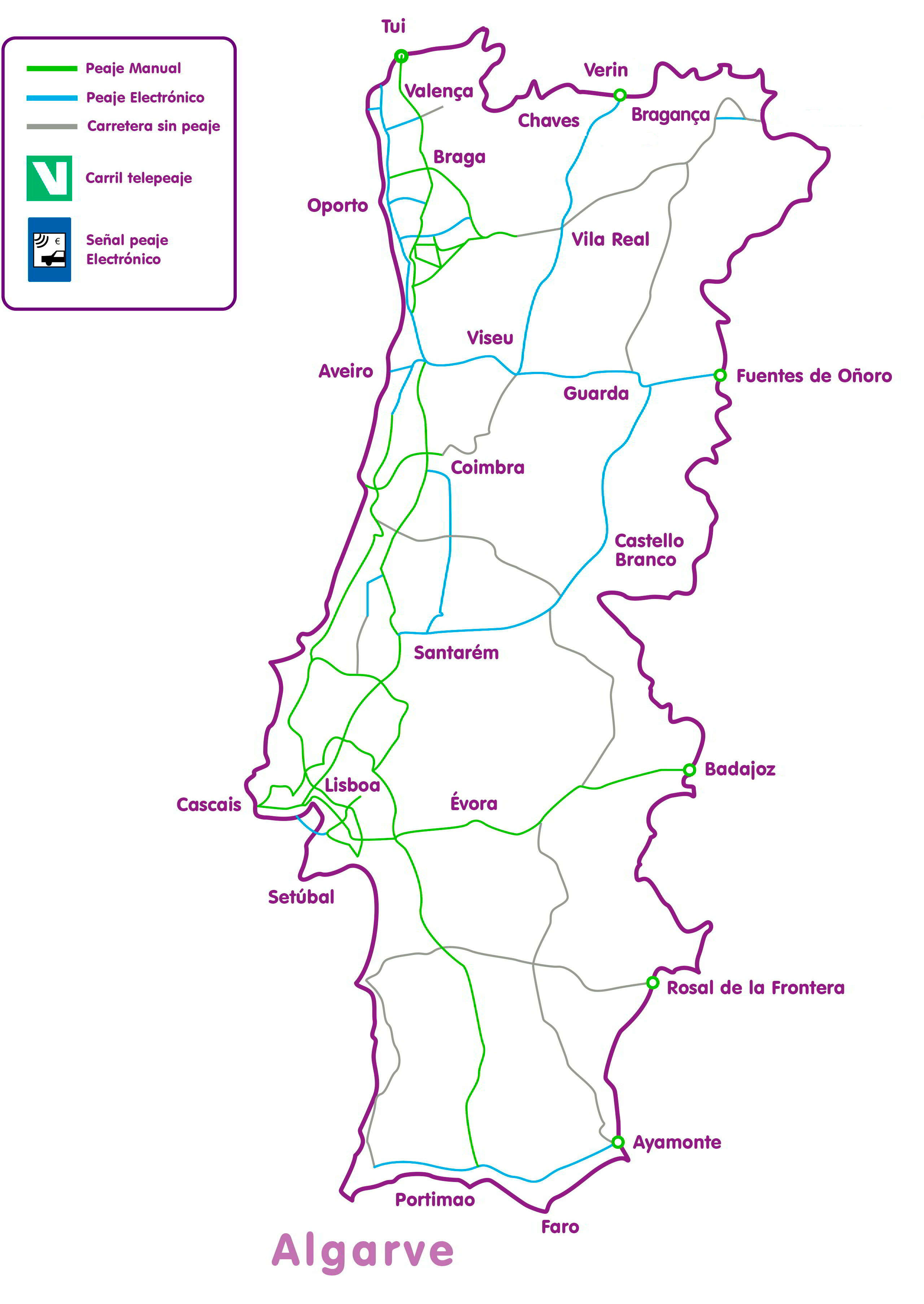 Mapa peajes Portugal