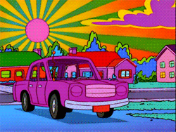 Gif de los Simpsons donde Homer se sube a un coche y se va volando